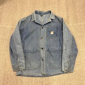 Vintage GWG Denim Chore Jacket Mens Large Blue 1960s Canada Distressed Barn
